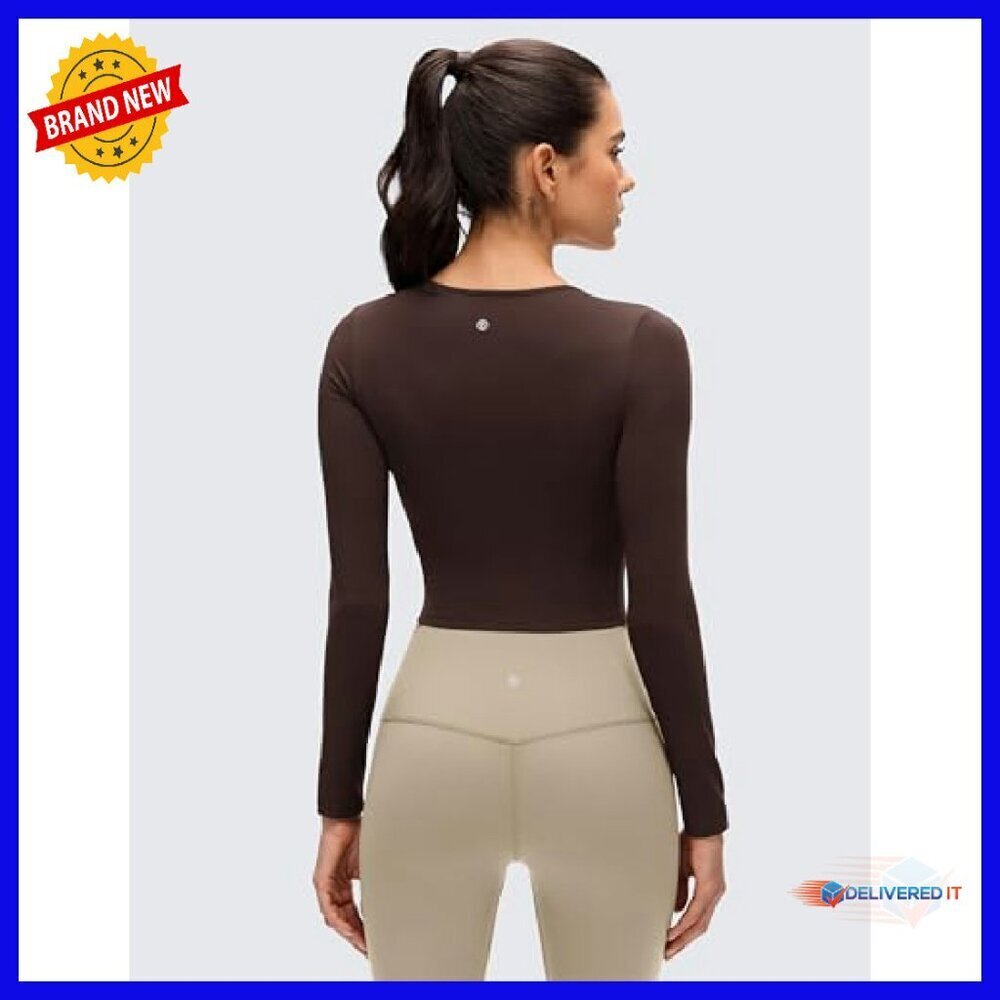Butterluxe Scoop Neck Long Sleeve Crop Top - Slim Fit Athletic Shirt - Picture 3 of 5